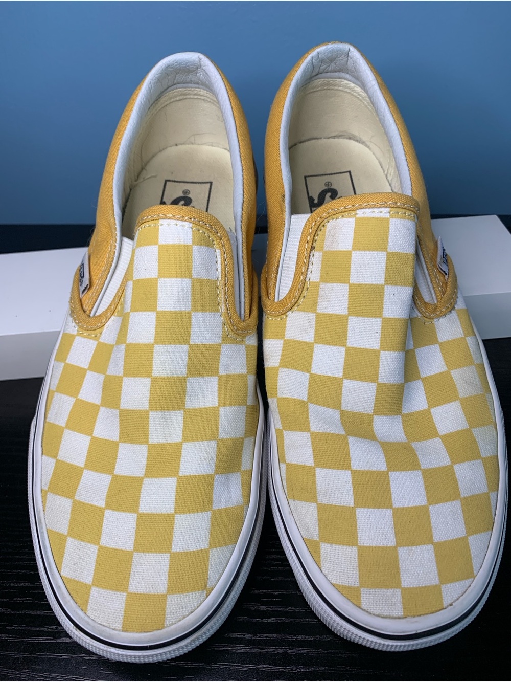 Vans Yellow and White Checkerboard Slip-On Sneakers